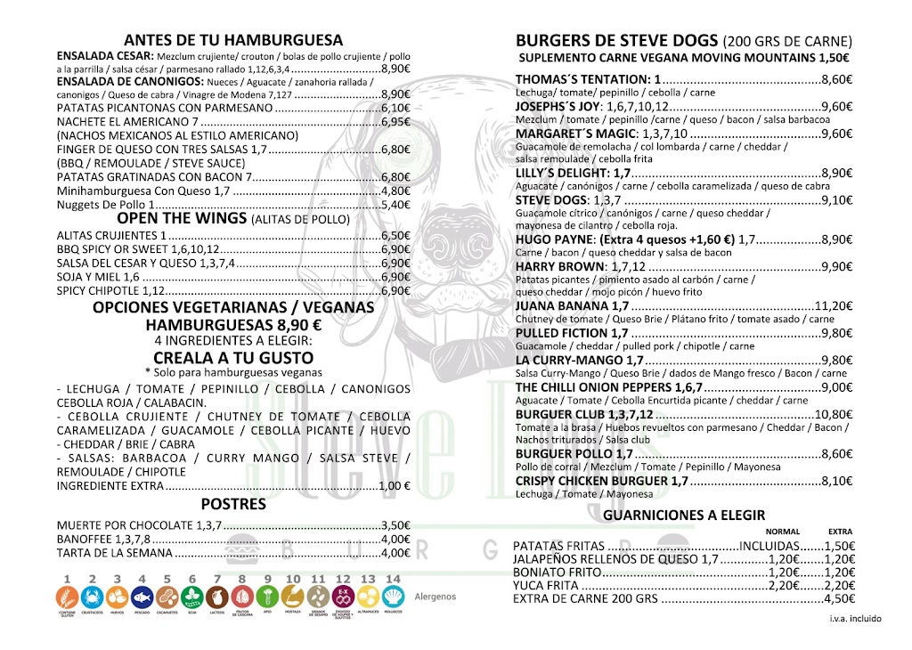 Steve Dogs Burger — Carta
