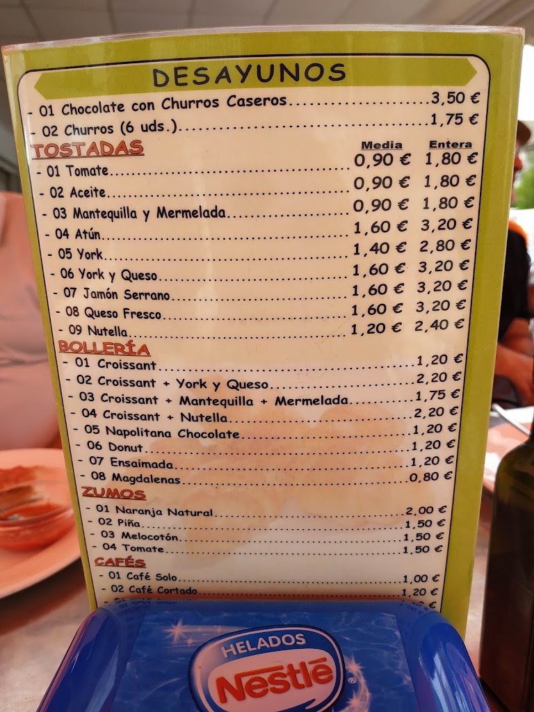 CAFE BAR HELADERIA ARIAS — Carta