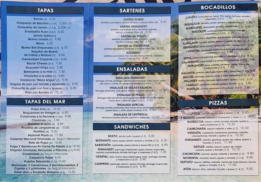 Arroceria Fernandet — Carta