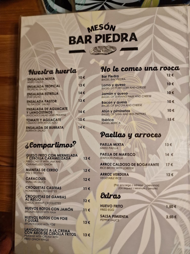 Meson Bar Piedra — Carta