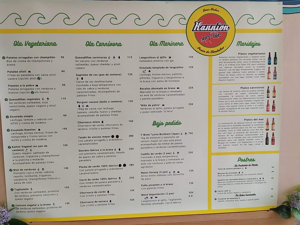 Kannion Surf Bar — Carta