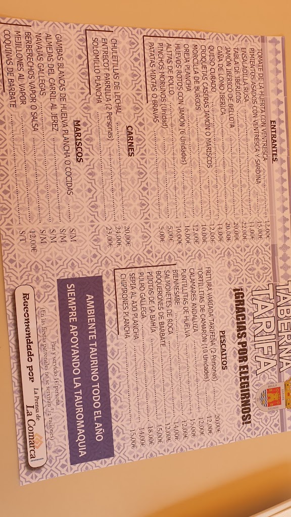 Taberna Tarifa — Carta