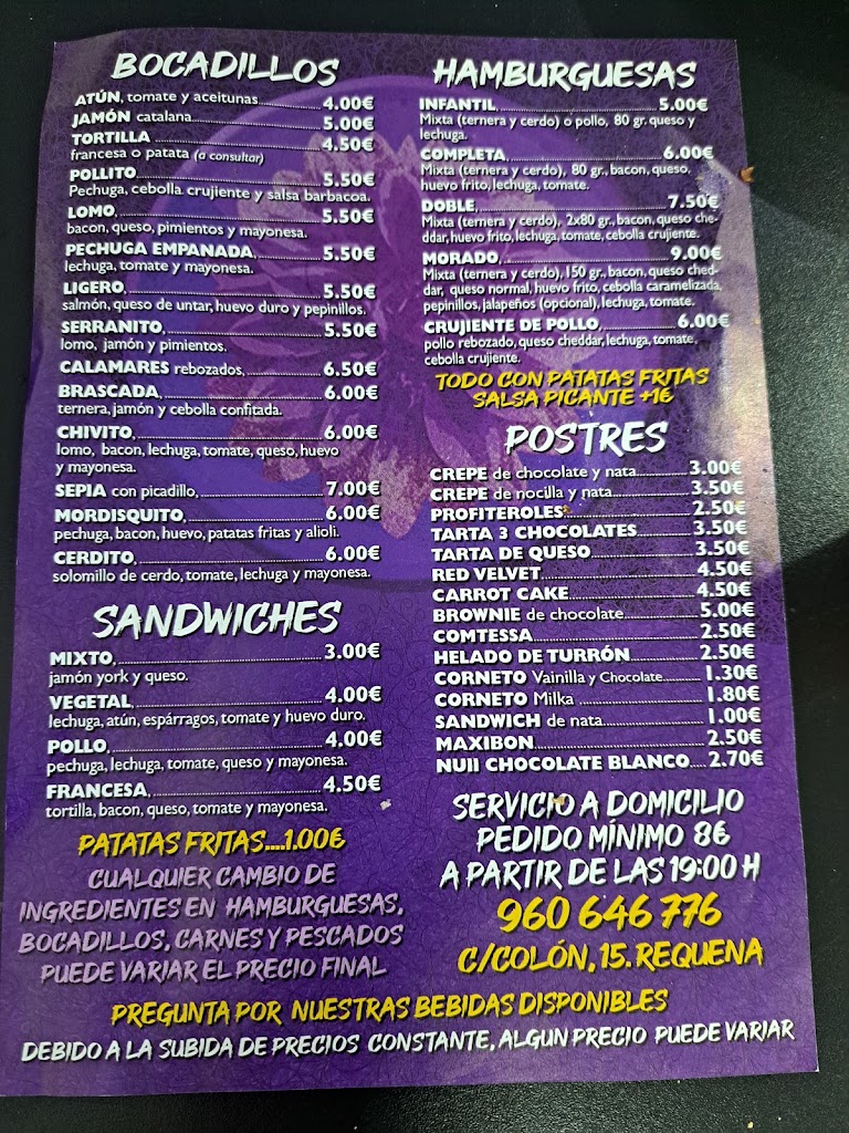 Bar-Restaurante Morado. — Carta