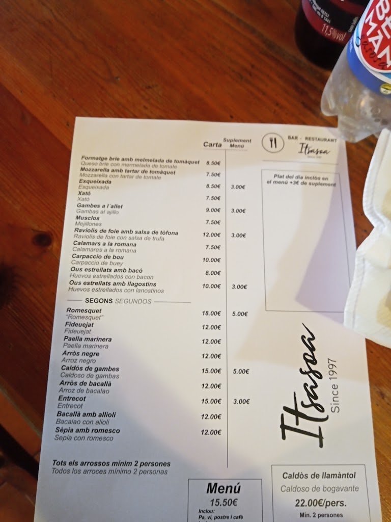 Restaurant Itsasoa — Carta