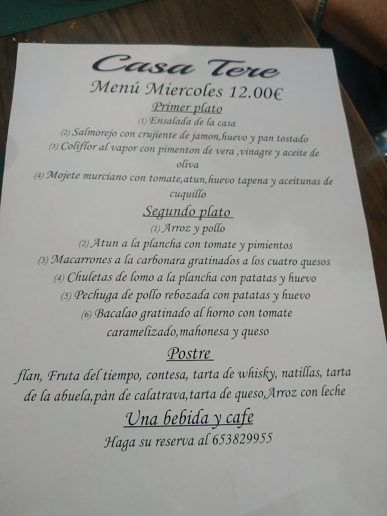 Casa Tere - antigua Taberna del Buda — Carta