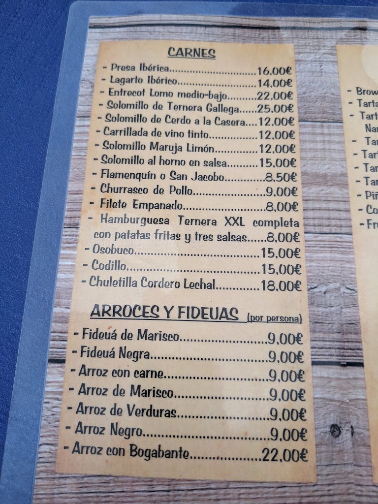 Bar Restaurante Maruja Limon — Carta
