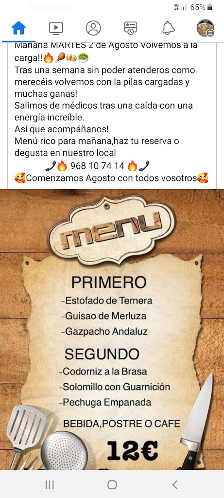 Cafe bar HORTELANO — Carta