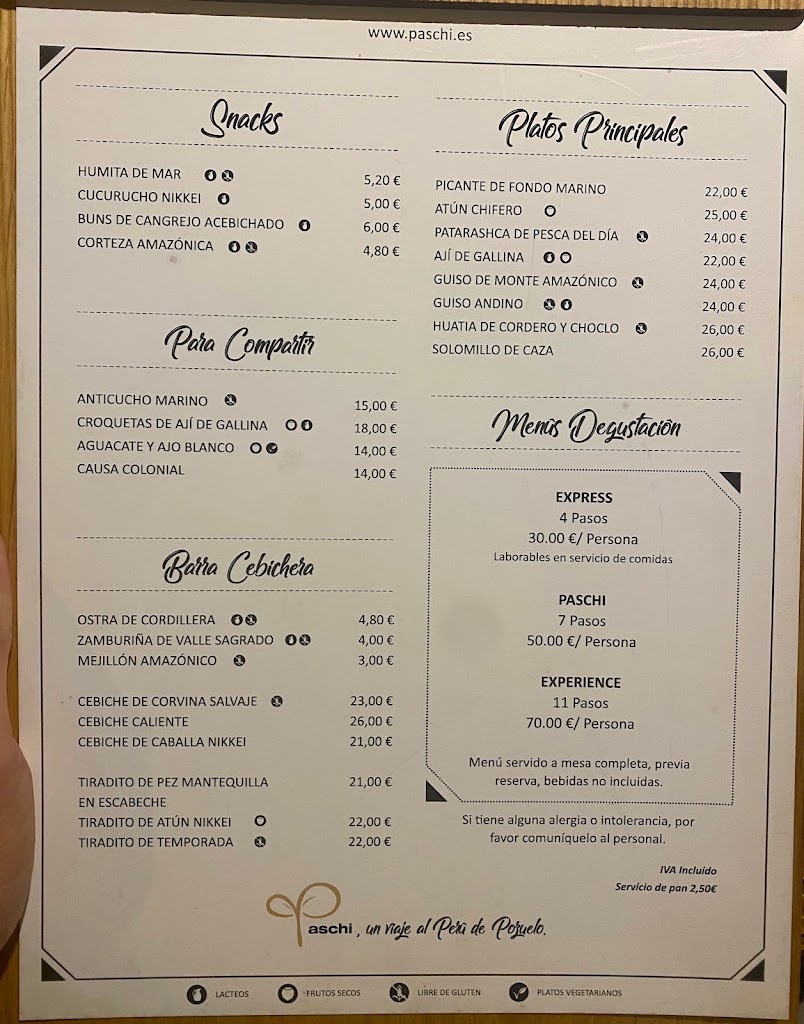 Paschi Cocina Peruana — Carta