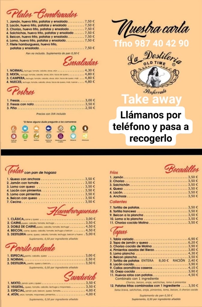 La Destileria Bar — Carta