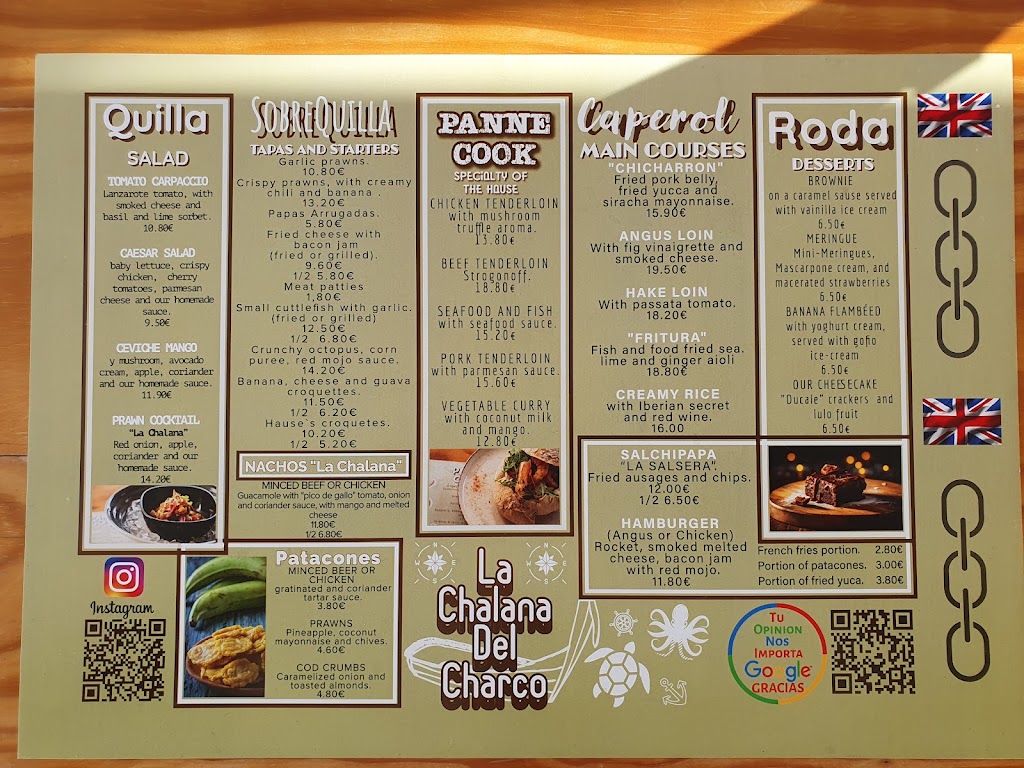 Restaurante La Chalana Del Charco — Carta