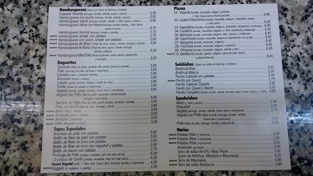 Restaurante Frankfurt — Carta