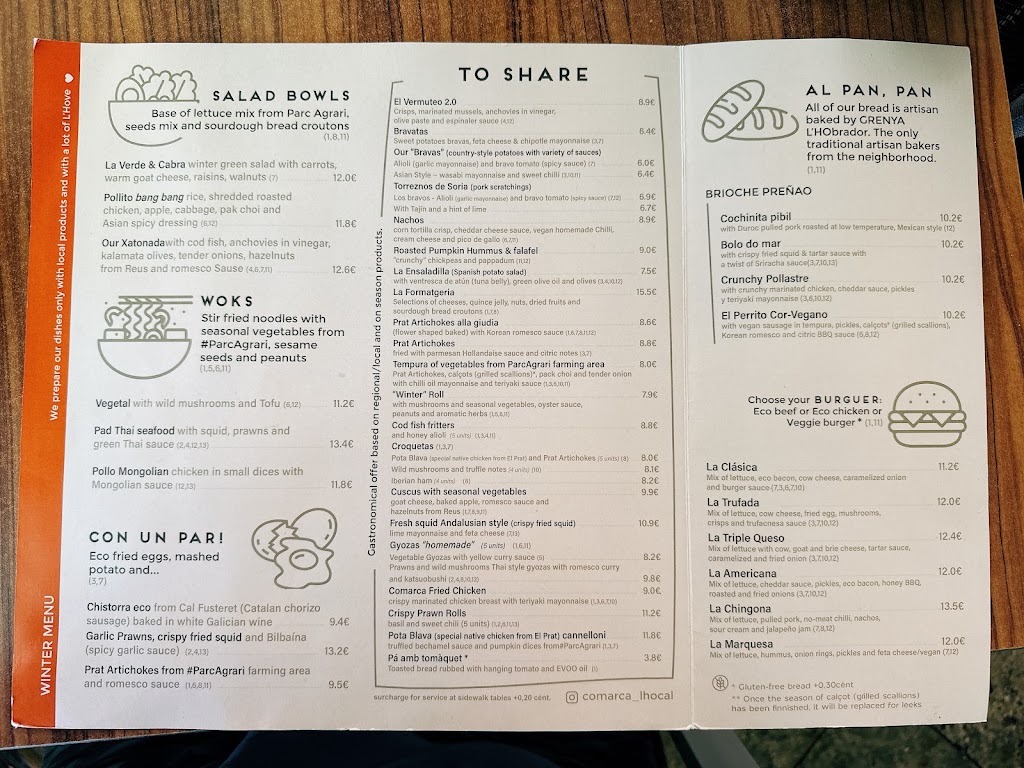 Comarca Cuina L'Hocal — Carta