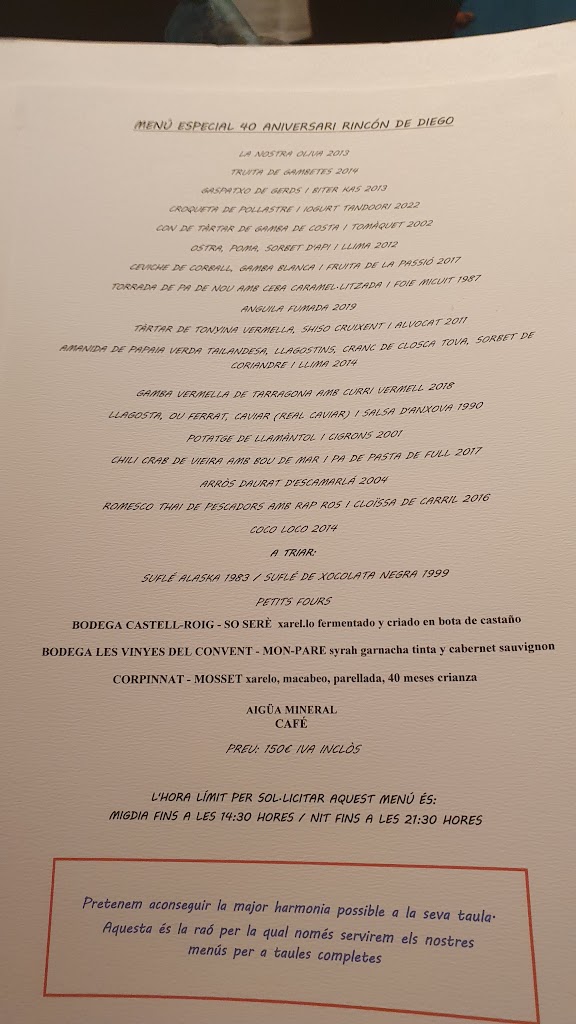 Restaurante Rincon de Diego — Carta