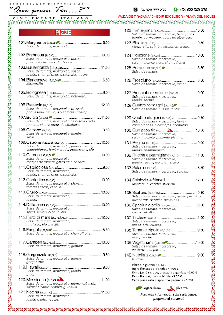 Restaurante Que pasa Tio...? — Carta