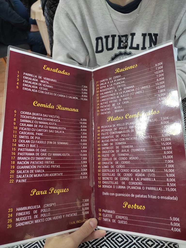 Restaurante Botosani (Moreda) — Carta