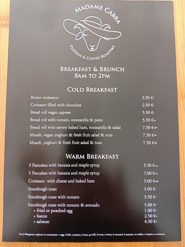Madame Cabra Pizzeria & Coffee Roastery — Carta