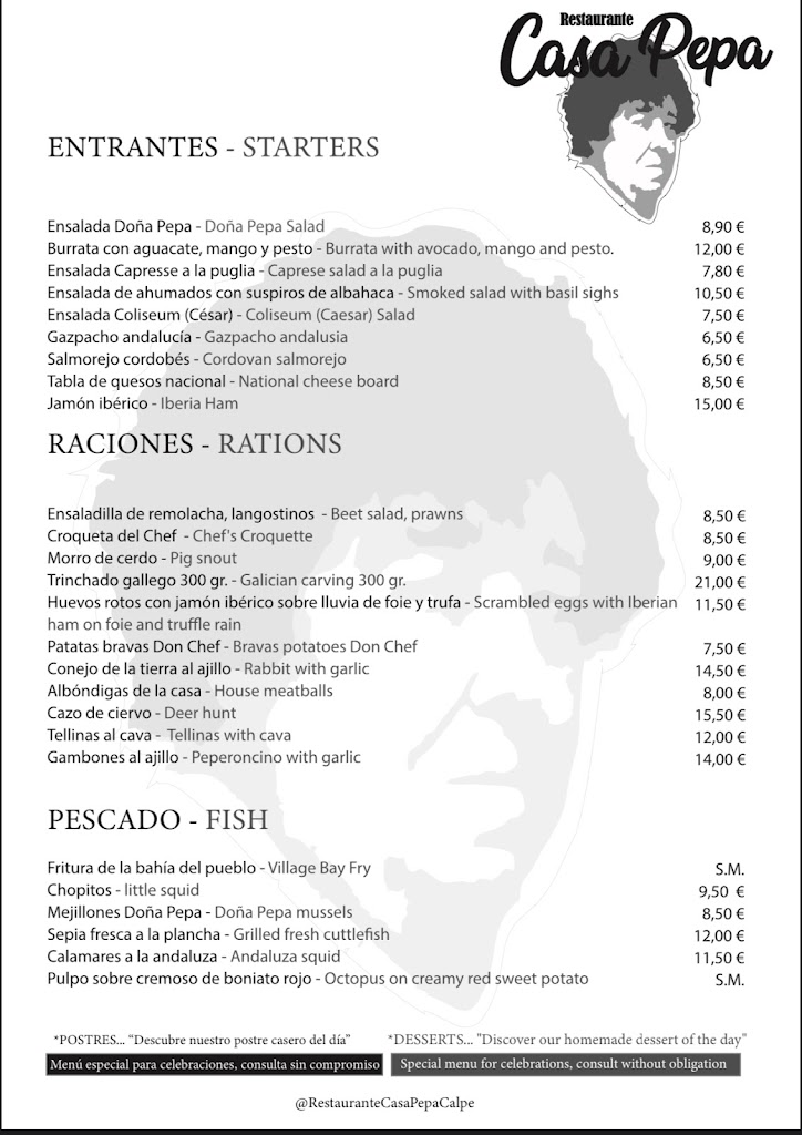 RESTAURANTE CASA PEPA — Carta