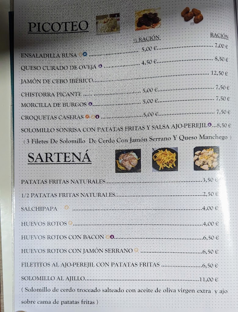 Bar La Sonrisa — Carta