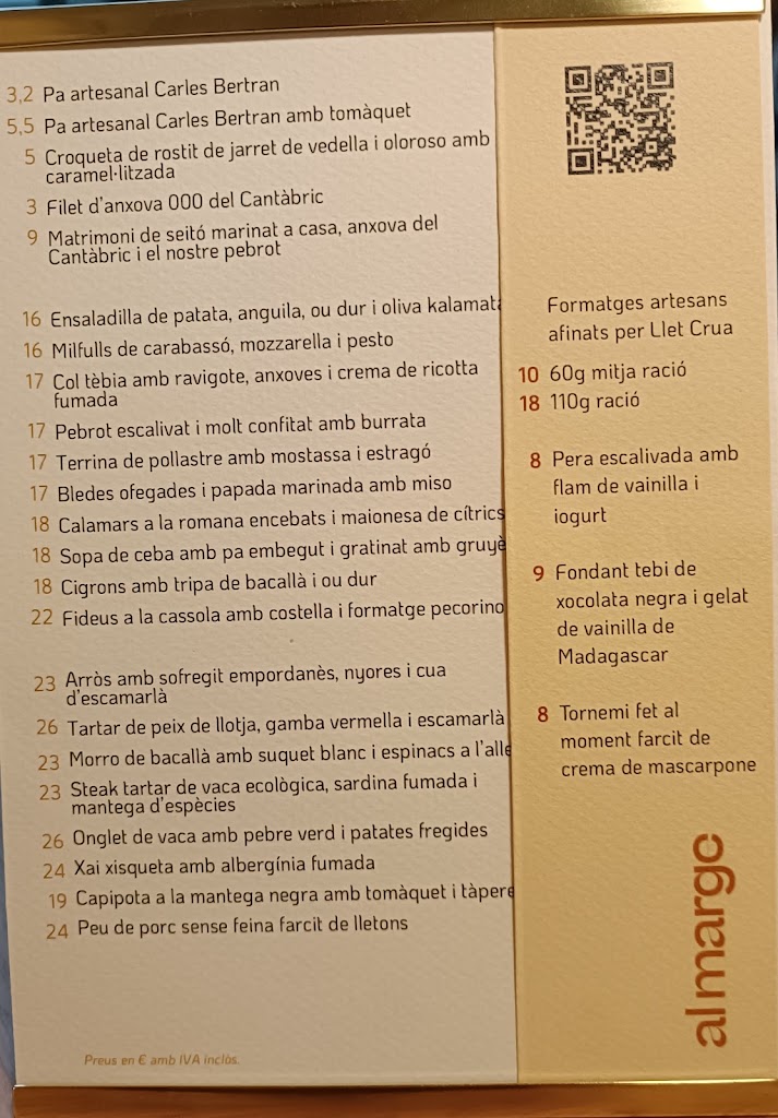almarge: vins i cuina amable — Carta