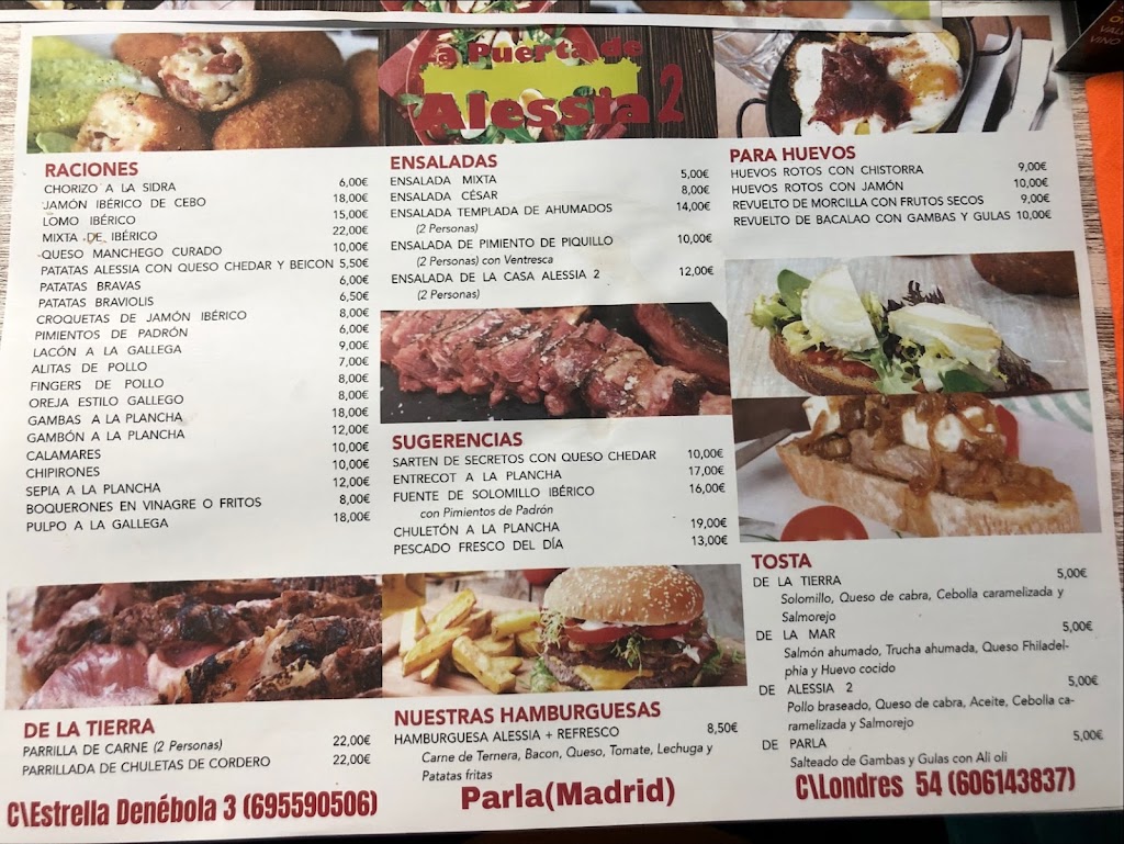 Bar-Restaurante La Puerta de Alessia 2 — Carta