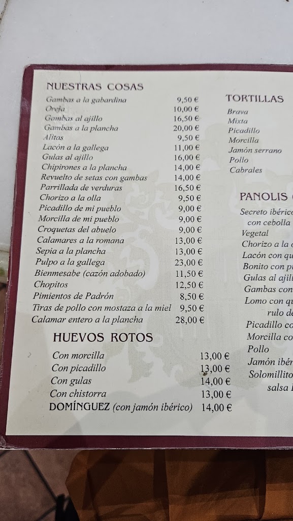La Taberna de Dominguez — Carta