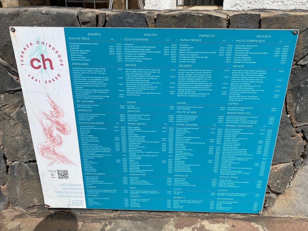 Terraza Chibusque — Carta
