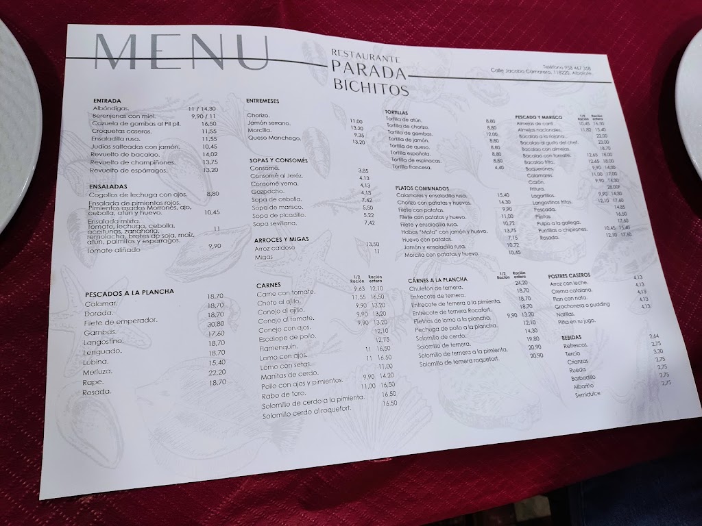 Restaurante Parada Bichitos — Carta