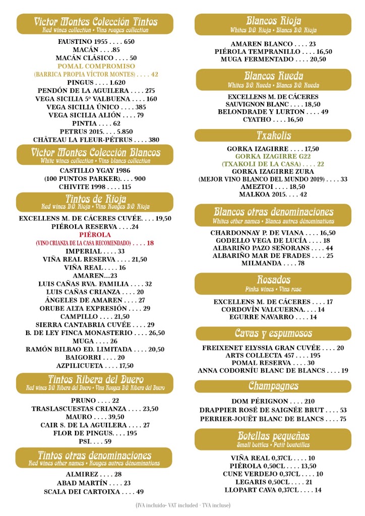 Restaurante Victor Montes — Carta