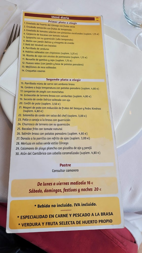 Restaurante Corcega — Carta