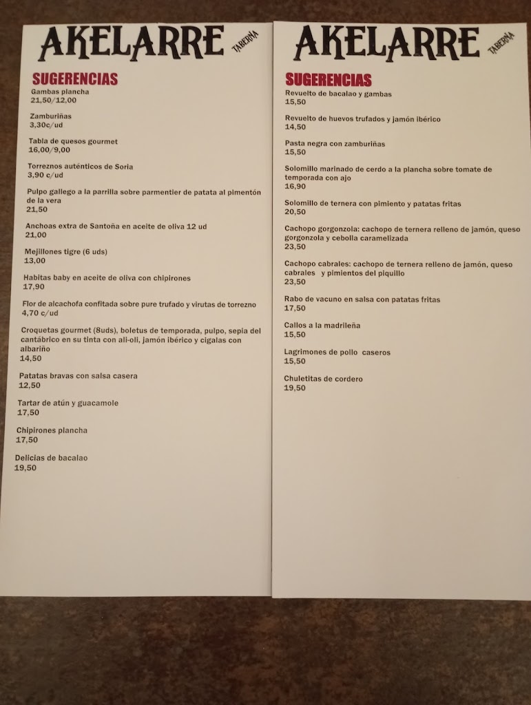Restaurante Akelarre — Carta
