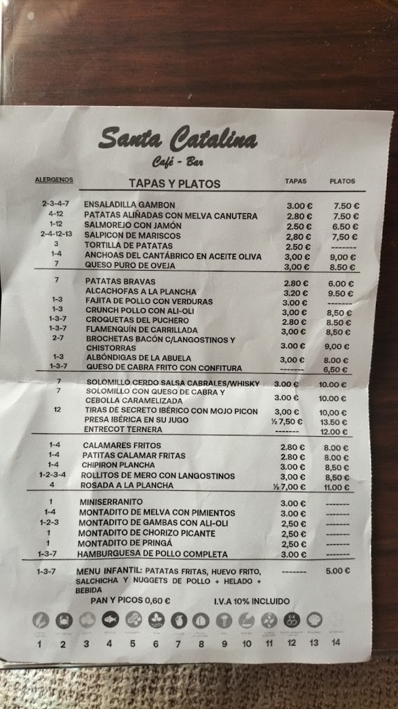 Cafe-Bar Santa Catalina — Carta