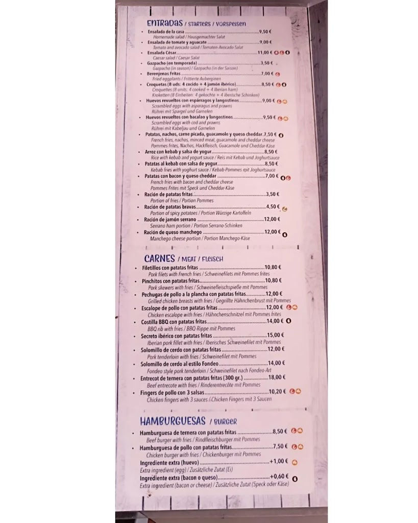 Restaurante Fondeo Playa — Carta