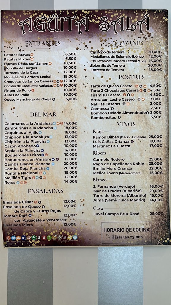 Bar Aguita Sala — Carta
