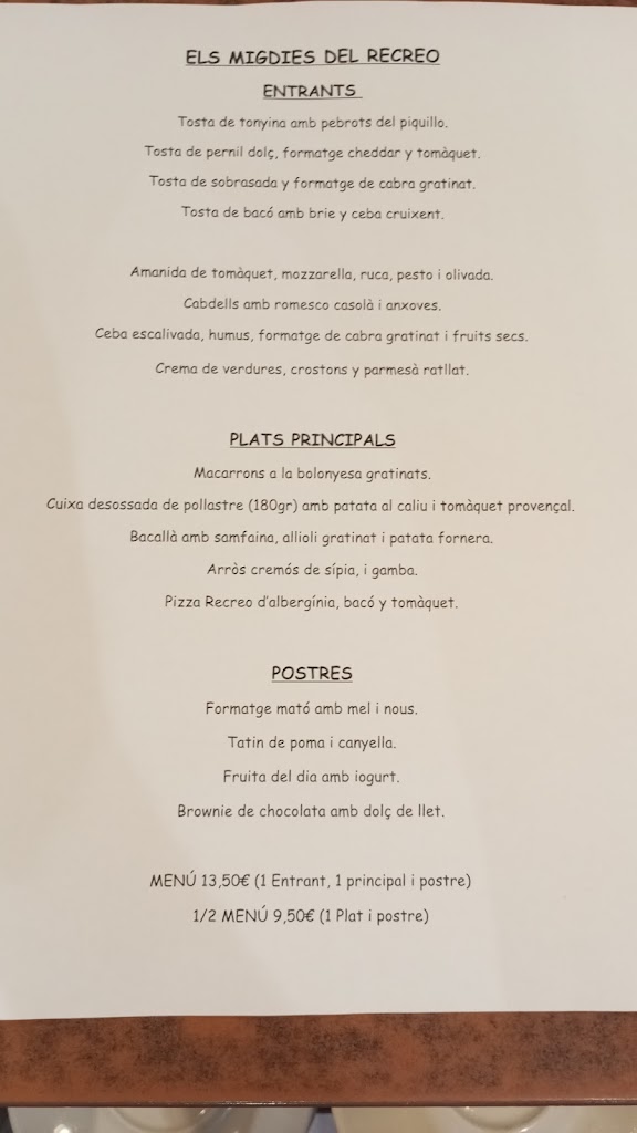 Cafeteria Recreo — Carta