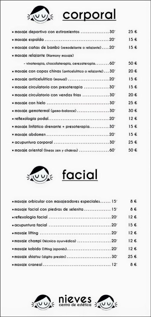 Centro de Estetica Nieves Puertollano — Carta