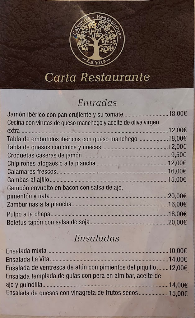 Restaurante La Vita — Carta