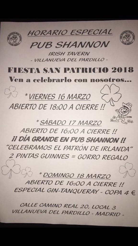 Pub The Shannon Irish Tavern — Carta