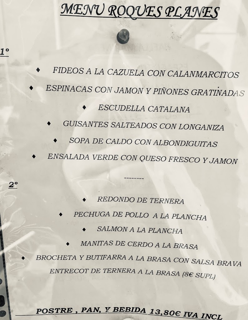 Restaurante Roques Planes — Carta