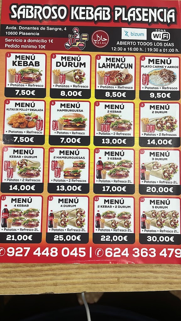 Sabroso Kebab Plasencia — Carta