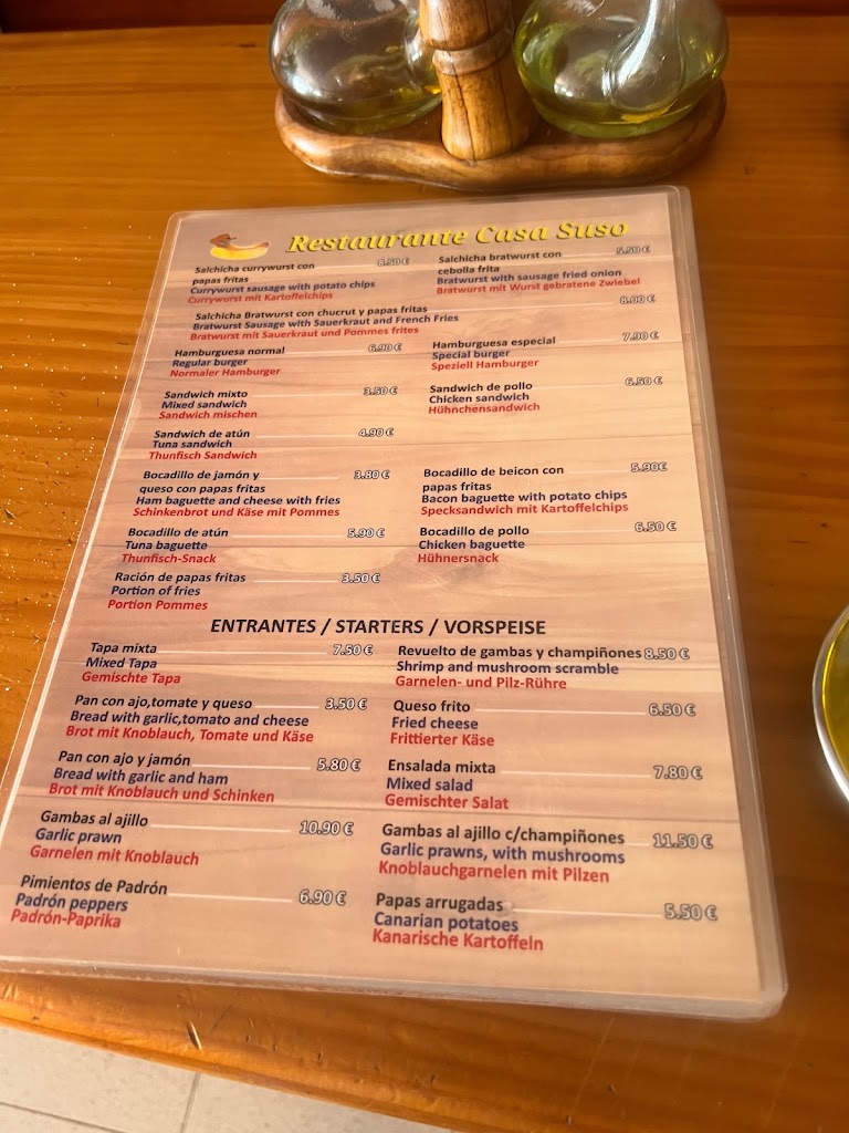 Restaurante Casa Suso — Carta