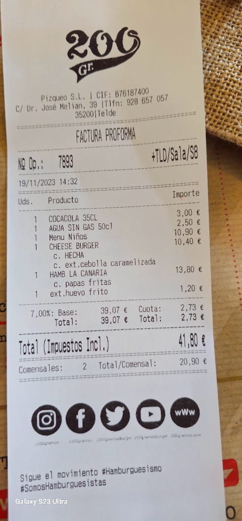 200 Gramos Burger & Beverage Telde — Carta