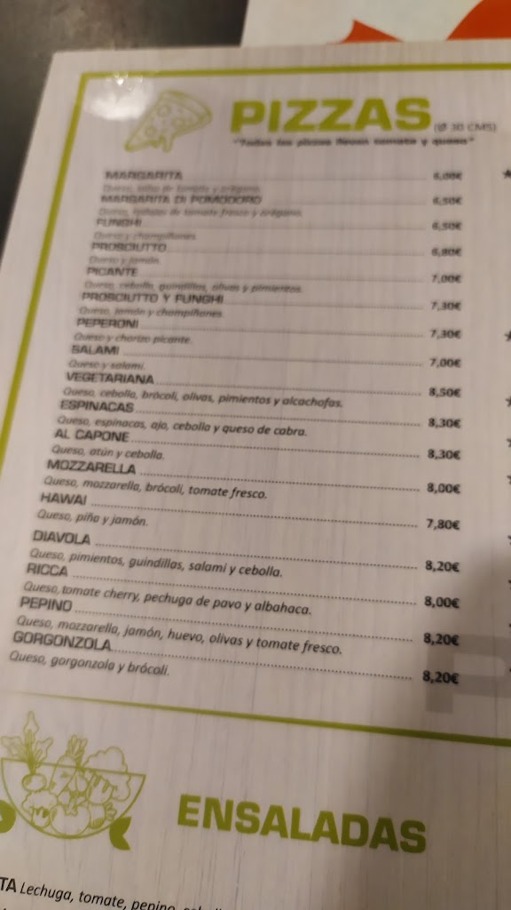 Restaurante Passionatta — Carta