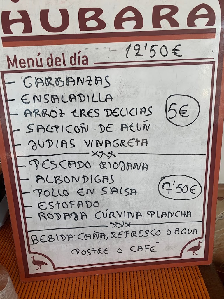 Churreria Hubara Cafeteria — Carta