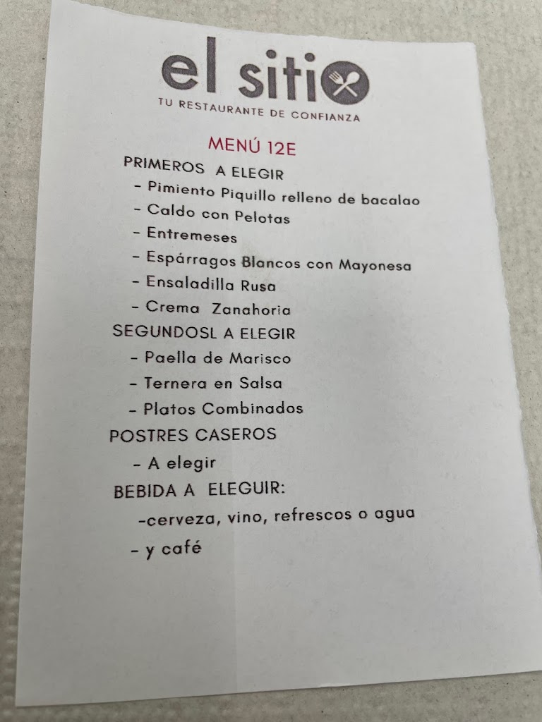 Restaurante El Sitio — Carta