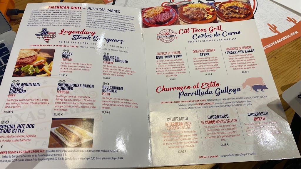 Texas Grill Benavente — Carta