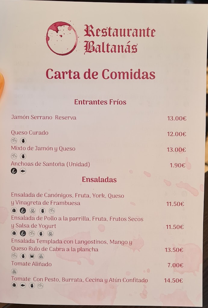 Restaurante Baltanas — Carta