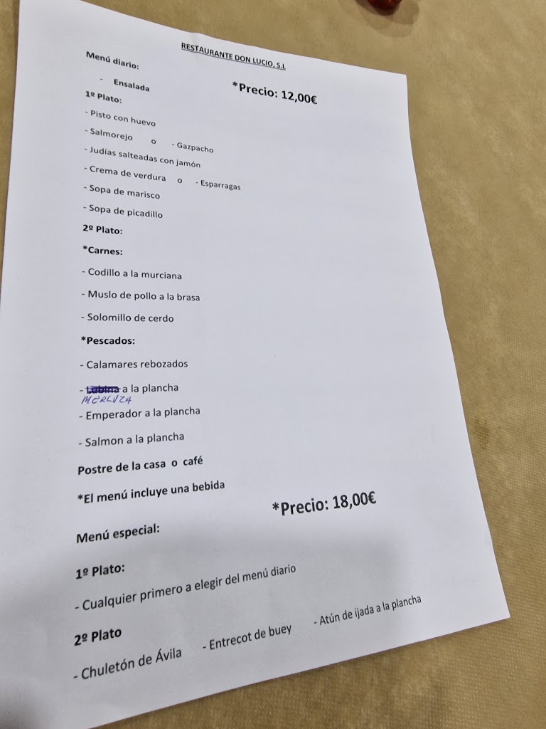 Restaurante D'Lucio — Carta