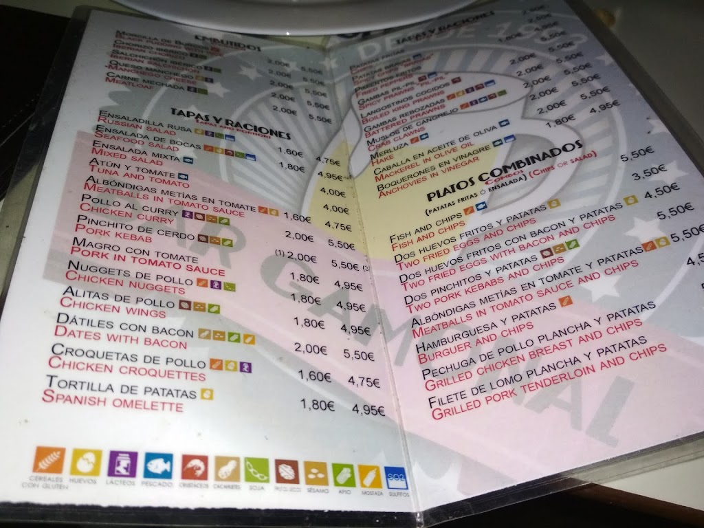 Cafe Bar El Gamonal — Carta