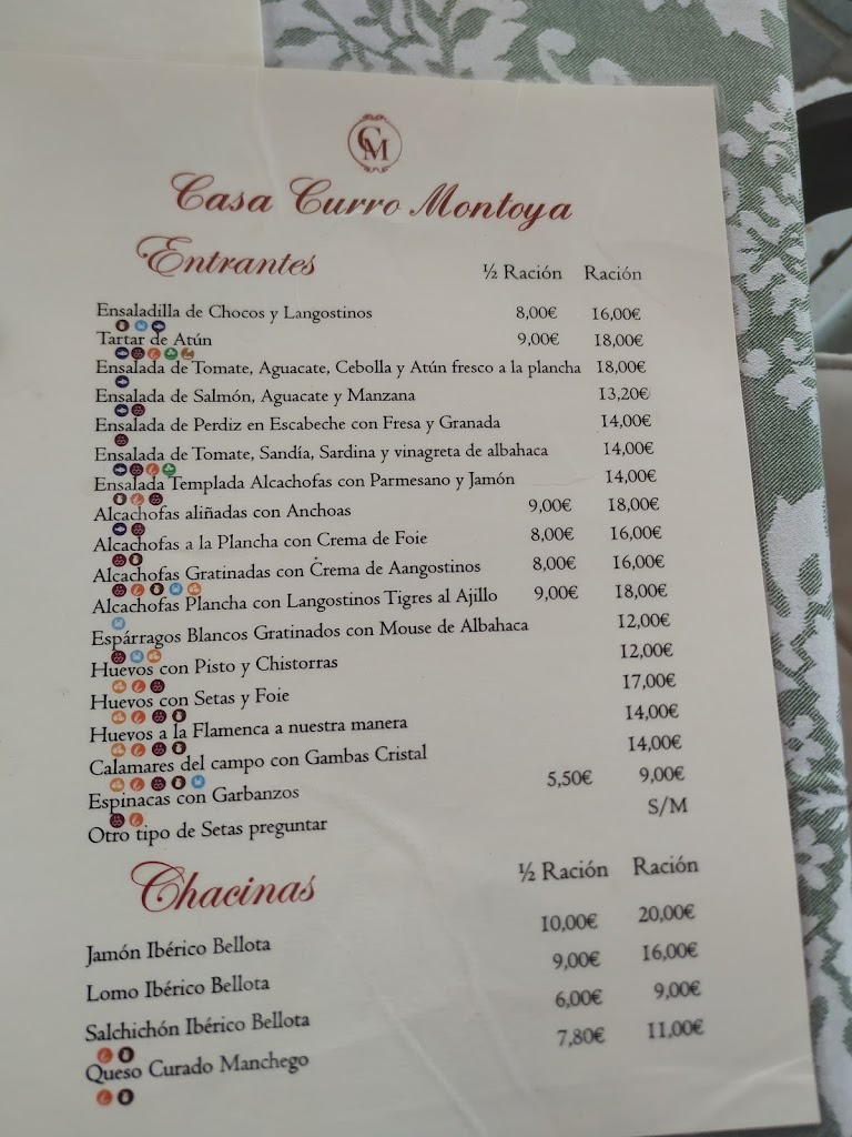 Bar Casa Curro Montoya — Carta