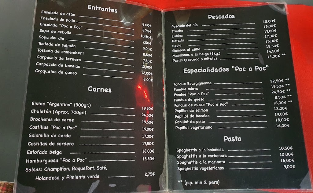 Restaurante Poc a Poc — Carta